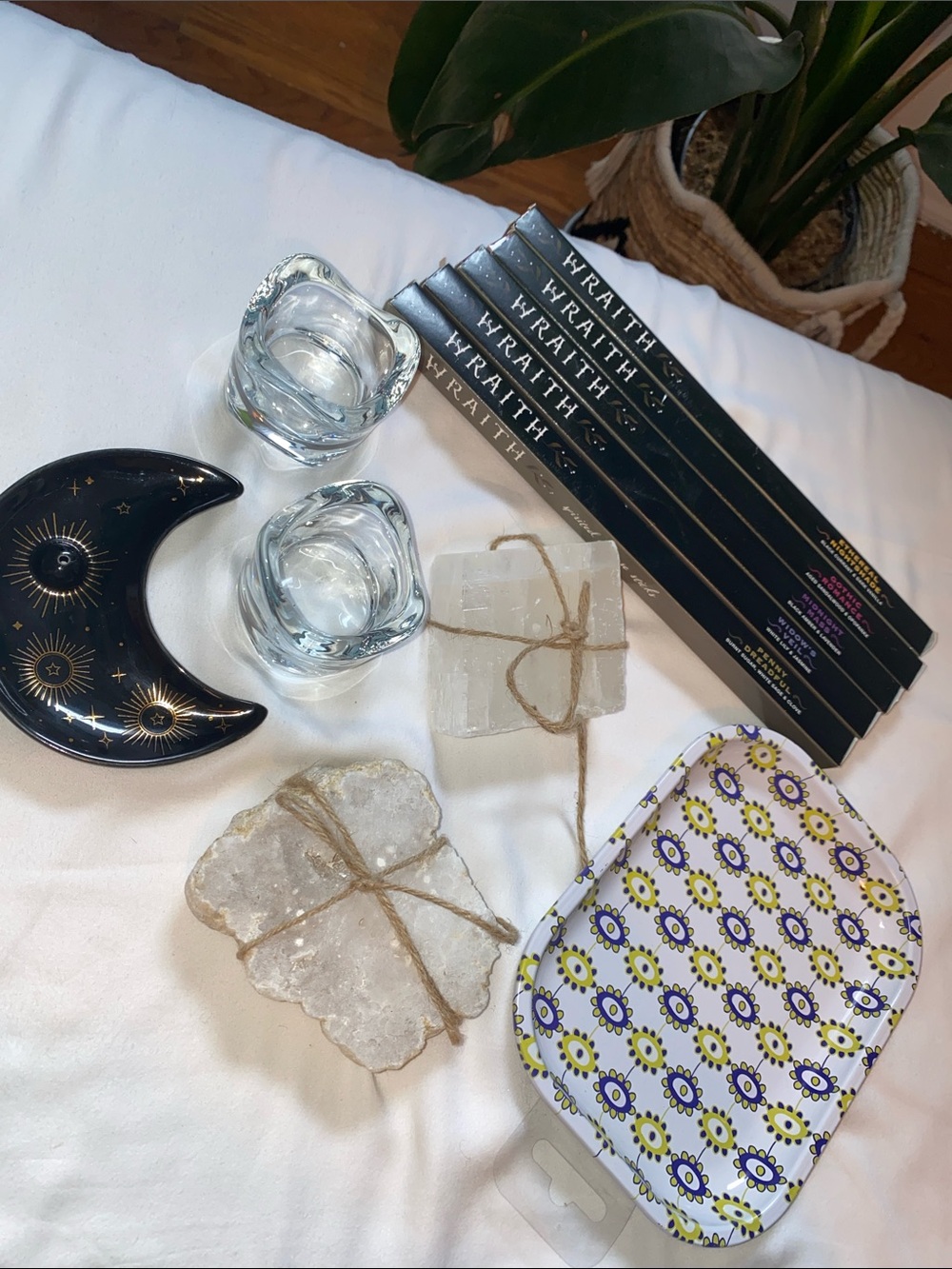 Crystal & Moon Incense & Candle Holder with Trinket Tray Bundle